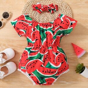 🌵BRAND NEW Girls Summer Watermelon Romper Dress